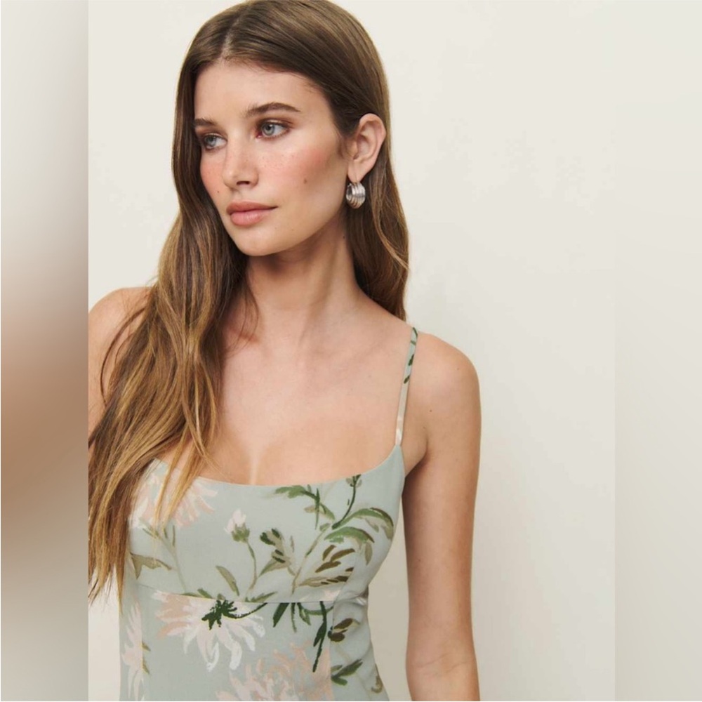 Reformation Catana Floral Georgette Drop Waist Maxi Dress Pergola Green Size 2 - Picture 3 of 12
